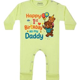 Arvesa Happy First Birthday As My Daddy Printed Bodysuit-image-71