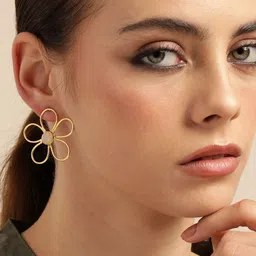 Anouk Gold-Plated Artificial Beads Beaded Floral Drop Earrings-7