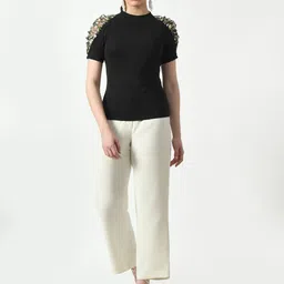 Brainbees Floral Print Puff Sleeve Crew Neck Fitted Top-image-7