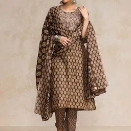 Varanga Women Ethnic Motifs Printed Regular Thread Work Pure Cotton Kurta with Trousers & With Dupatta-14