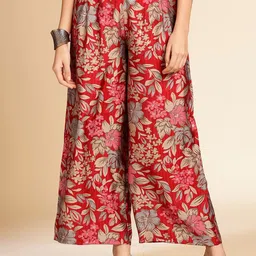 Anouk Red Printed Long Sleeves Shirt With Flared Palazzos & Belt image 3