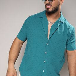 Instafab Plus Self Design Spread Collar Short Sleeves Shirt-picture-19