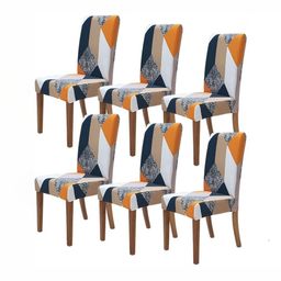 FAVRIA Blue & White 6 Pieces Geometric Printed Stretchable Dining Chair Covers-image-92