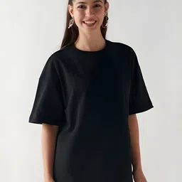 SZN Women Black Drop Shoulder Oversized T-shirt-picture-49