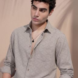 LOCOMOTIVE Slim Fit Striped Cutaway Collar Cotton Casual Shirt-image-43