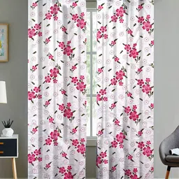 ANA Pink & White Set of 2 Floral Room Darkening Long Door Curtain-51