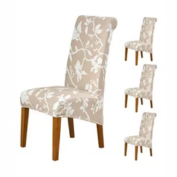 HOKIPO Brown & White 4 Pieces Printed Dining Chair Covers-image-63