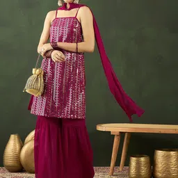 Sangria Sequenced With Embroidered Kurta & Sharara With Dupatta-68