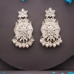 Lyriss Gold Plated Artificial Stone Studded & Beaded Contemporary Drop Earrings-picture-37