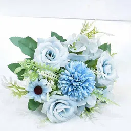 Ekhasa Blue & Green Rose, Chrysanthemum, Daisy Artificial Flowers-33