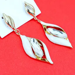KRENOZ Gold-Plated Stainless Steel Rhinestone Studded Twisted Cage Shaped Drop Earrings-8