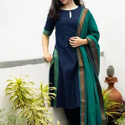 DMUNESH FASHION Mandarin Collar Straight Kurta With Trousers & Dupatta-picture-12