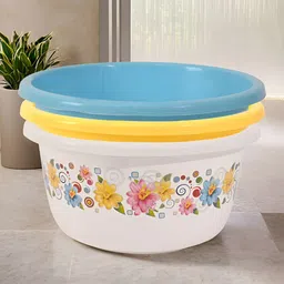 Aura White & Yellow 3 piece Floral Plastic Bath Accessories Set-picture-31