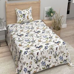 Aura Black & White Floral 144 TC Single Bedsheet with 1 Pillow Covers-image-74