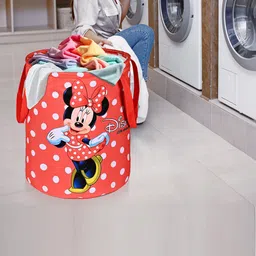 Kuber Industries Red & White Disney Minnie Dots Printed Foldable Laundry Bag 45L-19