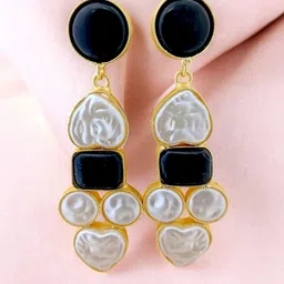 TISHUL JEWELS Gold-Plated Artificial Stones Studded Contemporary Drop Earrings-picture-57