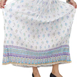 Exotic India Crushed Elastic Boho Skirt With Printed Flowers-image-74