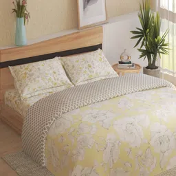 Home Centre Chime Doeskin Yellow 220 TC King Bedsheet With 2 Pillow Covers & Comforter-image-33