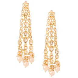 Yellow Chimes Gold Plated Kundan Stone Studded & Pearls Beaded Drop Earrings image 2