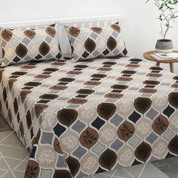 bsb home Grey & Brown Floral Printed Cotton 144 TC Queen Bedsheet Set-2.88 m x 2.28 m-image-62