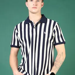 V-Mart Men Striped Polo Collar Cotton T-shirt-image-15