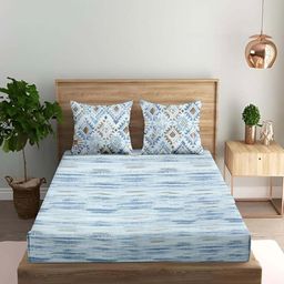 Trance Home Linen Blue & White Printed 180 TC Queen Bedsheet Sets - 1.83 m x 1.52 m-image-131