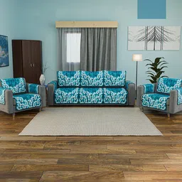 Kuber Industries Blue & White Printed Velvet Sofa Cover With Arms-image-54