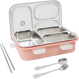 Lunch Box with 3 Steel Compartments and ltz20 Spoon | Leakproof Design 3 Containers Lunch Box-29
