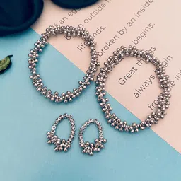 Sangria Set Of 2 Silver-Plated Beaded Anklets With Toe Rings-58