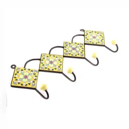 IndianShelfYellow & White Floral Printed Ceramic Wall Hook-image-65
