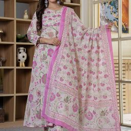 JAIMINI Women Floral Printed Pure Cotton Kurta with Trousers & Dupatta-image-21