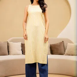 KALINI Women Yellow Cotton Blend Sleeveless Kurta-picture-44