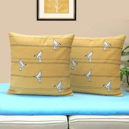 Mid July Home Yellow & Off White Set of 2 Ethnic Motifs Square Cushion Covers-15