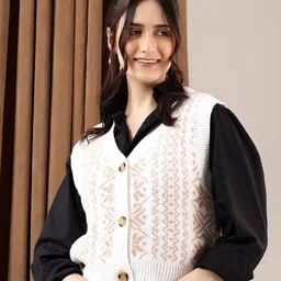 Stylecast X Kotty Women Printed Sleeveless Cardigan Sweater-image-24