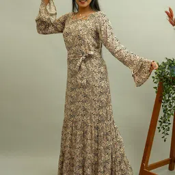 GO BOUJEE Floral Printed Bell Sleeve Maxi Dress-image-93