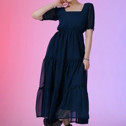 Krunal Raiyani Solid Georgette Fit & Flare Midi Dress-picture-20