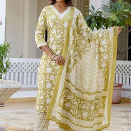 Kohsh Women Ethnic Motifs Regular Sequinned Pure Cotton Kurta with Trousers & With Dupatta-image-57