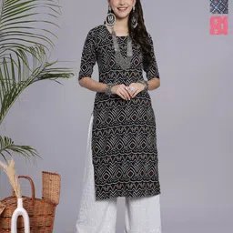 HERE&NOW Selection Of 3 Bandhani Printed Round Neck Straight Kurtas-picture-12