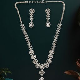 Gemron Jewel Rhodium-Plated American Diamond & Cubic Zirconia-Studded Jewellery Set-image-58