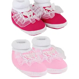 NESKA MODA 3 To 12 Months Infants 2 Pair Combo Soft Cotton Butterfly Frill Booties-15