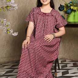 Bindass Female Collection Women Plus Size Printed Pure Cotton Maxi Nightdress-image-31