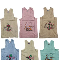 TINY HANDS Kids Unisex Pack of 6 Printed Innerwear Vests-9