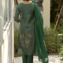 ZIRVI Women Yoke Design Regular Kurta with Trousers & With Dupatta image 5