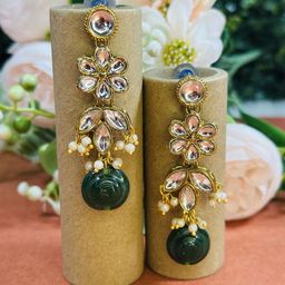 Dhivara Copper-Plated Artificial Stones Studded & Beaded Contemporary Drop Earrings-image-61