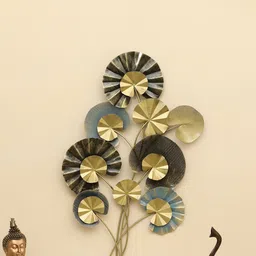 vedas Mystic Indiana Gold-Toned & Grey Metal Avery Abstract Round Flower Wall Decor-8