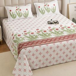 Story@home White & Green Ethnic Motifs Bedsheet with 2 Pillow Covers-image-45
