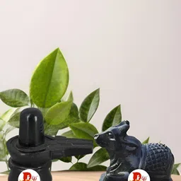 DARIDRA BHANJAN Black 2 Pieces Shivling and Nandi Statue Marble Religious Idol Showpiece-50