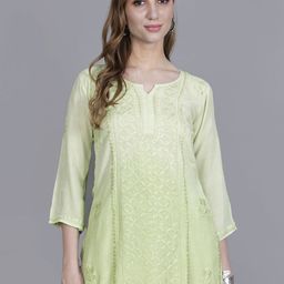 NAZAQAT ETHNIC INDIA Womens Hand Embroidered Pure Muslin Straight Fit Chikankari Kurti-image-66