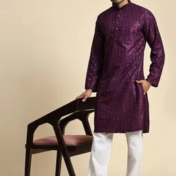 Pro-Ethic STYLE DEVELOPER Embroidered Sequinned Pure Cotton Straight Kurta With Pyjamas-11