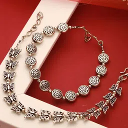 Saraf RS Jewellery Pack Of 2 Rhodium-Plated Floral & Butterfly Motif Link Bracelets-94